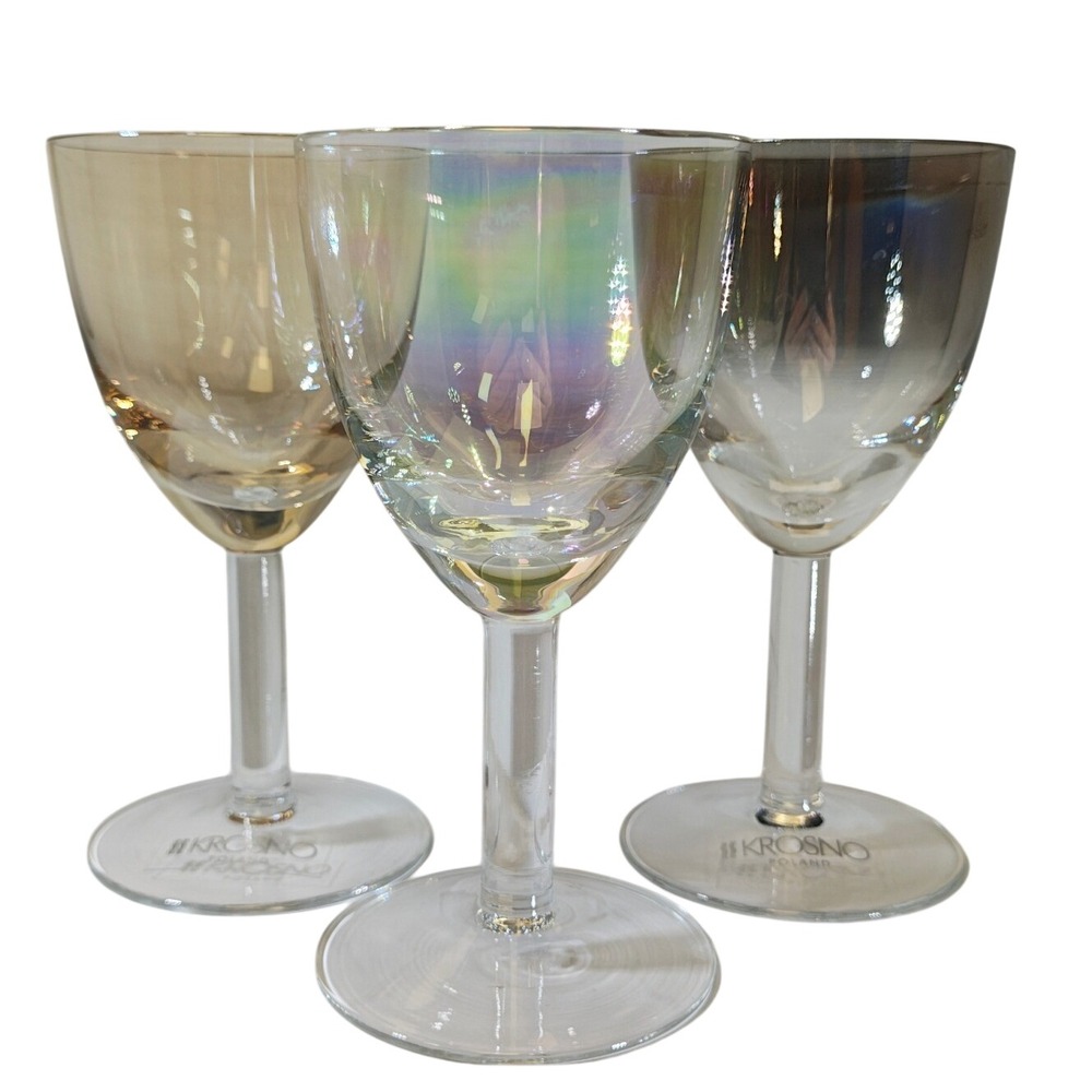 Krosno Poland Luster Crystal Cordial Glasses Set of 3 Iridescent Amber Smoke